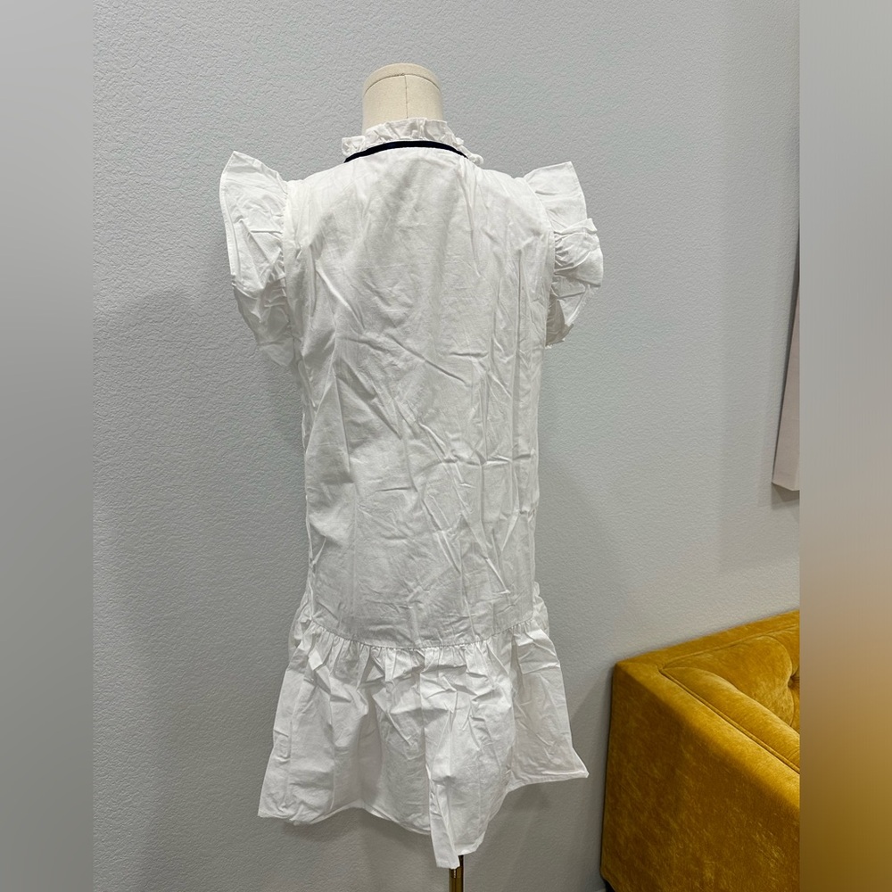 White Ruffled Ruffle Neck Shift Dress - Picture 3 of 4
